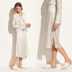 Vince Drape Panel Silk Midi Skirt in Sandstone Size M